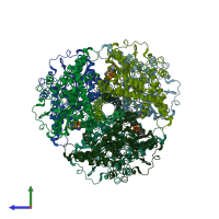 PDB entry 3jd0 coloured by chain, side view.