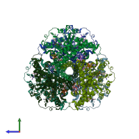 PDB entry 3jd3 coloured by chain, side view.