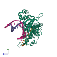 PDB entry 3jpn coloured by chain, side view.