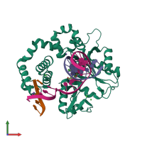 PDB entry 3jpo coloured by chain, front view.