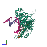 PDB entry 3jpo coloured by chain, side view.