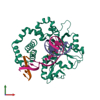 PDB entry 3jpp coloured by chain, front view.