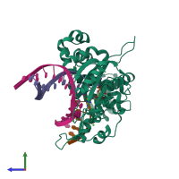 PDB entry 3jpp coloured by chain, side view.