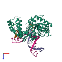 PDB entry 3jpp coloured by chain, top view.