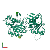 PDB entry 3jpw coloured by chain, front view.