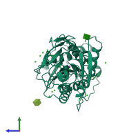 PDB entry 3jpw coloured by chain, side view.