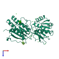PDB entry 3jpw coloured by chain, top view.