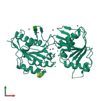 PDB entry 3jpy coloured by chain, front view.