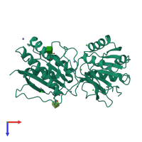 PDB entry 3jpy coloured by chain, top view.