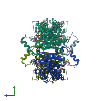 PDB entry 3jq6 coloured by chain, side view.