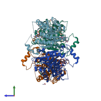 PDB entry 3jq7 coloured by chain, side view.