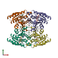 PDB entry 3jqa coloured by chain, front view.