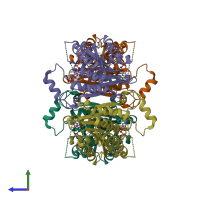 PDB entry 3jqa coloured by chain, side view.
