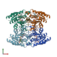 PDB entry 3jqb coloured by chain, front view.