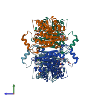 PDB entry 3jqb coloured by chain, side view.