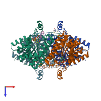PDB entry 3jqb coloured by chain, top view.