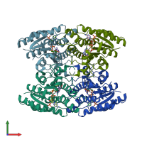 PDB entry 3jqc coloured by chain, front view.