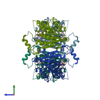 PDB entry 3jqc coloured by chain, side view.