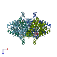 PDB entry 3jqc coloured by chain, top view.