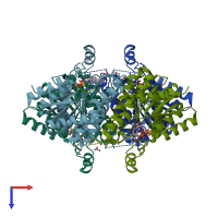 PDB entry 3jqd coloured by chain, top view.