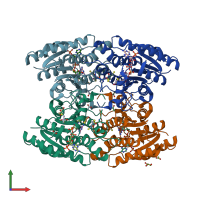 PDB entry 3jqf coloured by chain, front view.