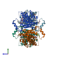 PDB entry 3jqf coloured by chain, side view.