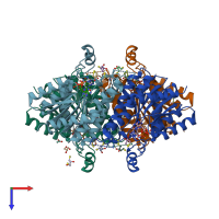 PDB entry 3jqf coloured by chain, top view.