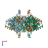 PDB entry 3jqg coloured by chain, top view.