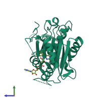 PDB entry 3jqr coloured by chain, side view.