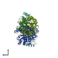 PDB entry 3jr2 coloured by chain, side view.