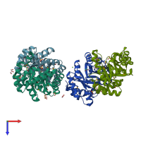 PDB entry 3jr2 coloured by chain, top view.