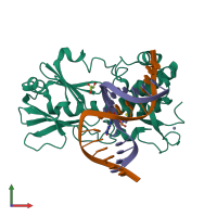 PDB entry 3jr5 coloured by chain, front view.