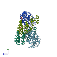 PDB entry 3jr6 coloured by chain, side view.