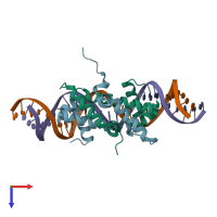 PDB entry 3jra coloured by chain, top view.