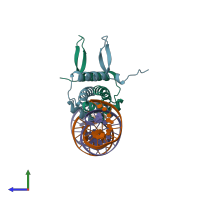 PDB entry 3jrb coloured by chain, side view.