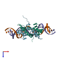 PDB entry 3jrb coloured by chain, top view.