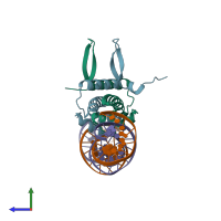 PDB entry 3jrd coloured by chain, side view.