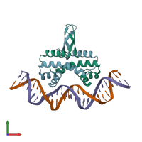 PDB entry 3jrg coloured by chain, front view.