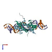 PDB entry 3jrg coloured by chain, top view.