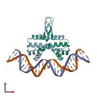 PDB entry 3jri coloured by chain, front view.