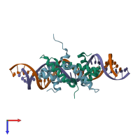 PDB entry 3jri coloured by chain, top view.