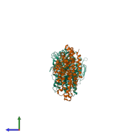PDB entry 3jro coloured by chain, side view.