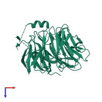 Monomeric assembly 1 of PDB entry 3jrp coloured by chemically distinct molecules, top view.