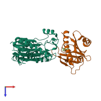 PDB entry 3jrq coloured by chain, top view.