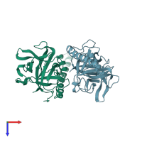 PDB entry 3jrr coloured by chain, top view.