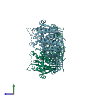 PDB entry 3jru coloured by chain, side view.