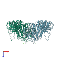 PDB entry 3jru coloured by chain, top view.