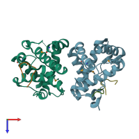 PDB entry 3jrv coloured by chain, top view.