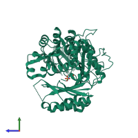 PDB entry 3jrw coloured by chain, side view.