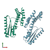 PDB entry 3jsb coloured by chain, front view.